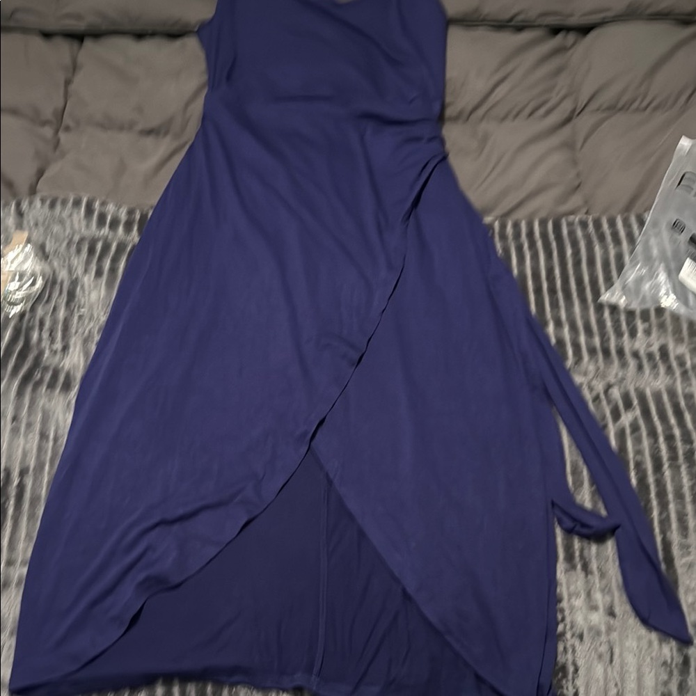 Elegant Navy Blue Sleeveless Wrap  Dress